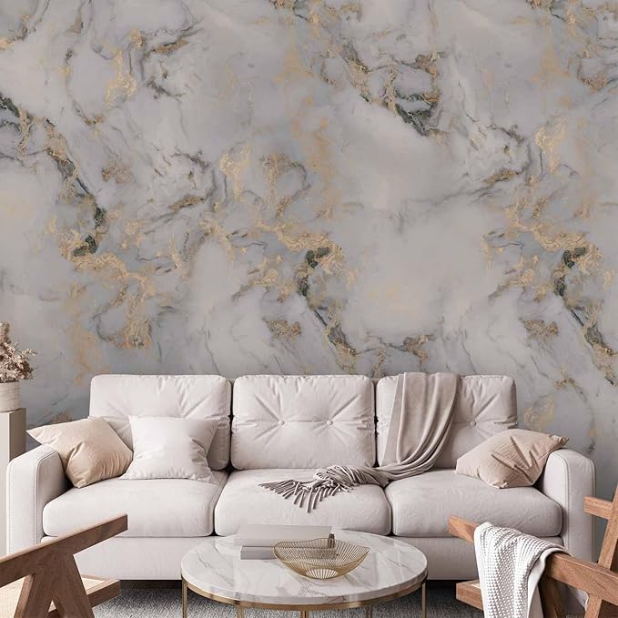 artgeist Premium Wall Mural Abstract 98x69 in - Non-Woven Wallpaper Fleece Wall Decor Photo Print Picture Image Design Marble Stone Look Grey a-A-10194-a-a