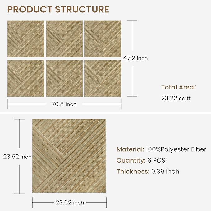Acoustic Panels, 6 Pack 23.6" x 23.6"x 0.4" Soundproof Wall Panels, Decorative Acoustic Wall Panels, Self-Adhesive Sound Absorbing Panels for Home, Office, Studio, UV Printing Wood-Pattem (A)
