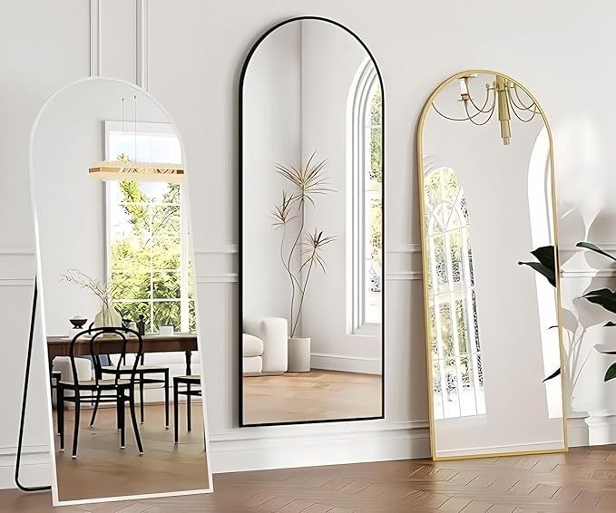 Arched Full Length Mirror, 65"x21" Gold Mirror with Stand, Full Body Mirrors for Leaning Against or Wall Mounted, Large Floor Mirrors for Bedroom, Living Room, Gold