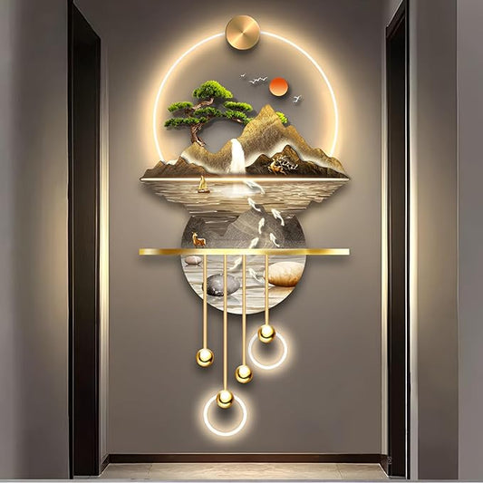 3D Wall Sculptures Painting Hanging Plug-in Power Supply Home Decor Wall 3D Wall Art Decoration - LED for Living Room, Office Bedroom, Hotel Decor(Stylle B,23.62 * 53.54)
