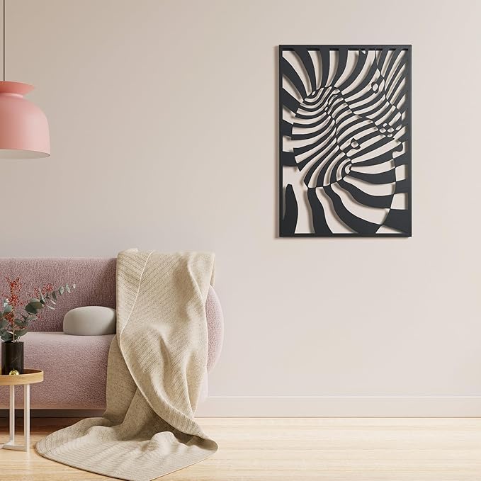 NEODECO Dancing Zebras Metal Wall Art, Black White Animal Wall Decor for home, 3d geometric illusion art sculpture for living room & for bedroom, (Black, Medium)