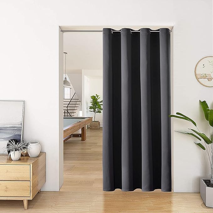 ChrisDowa Blackout Door Curtains for Doorway Privacy, Grommet Closet Curtains for Bedroom Closet Door, Thermal Insulated Temporary Doorway Cover Room Divider Drapes (1 Panel, Dark Grey, 52 x 80 Inch)