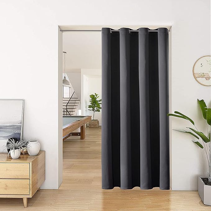 ChrisDowa Blackout Door Curtains for Doorway Privacy, Grommet Closet Curtains for Bedroom Closet Door, Thermal Insulated Temporary Doorway Cover Room Divider Drapes (1 Panel, Dark Grey, 42 x 80 Inch)