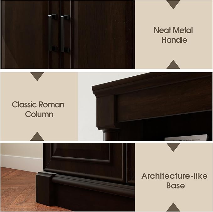 72" Roman Column Bookcase with Double Door Cabinet, 5 Tiers Tall Bookshelf Storage and Anti Tip Kit, Classic American European Modern Multi Style Design for Living Room Study Office, Dark Cherry