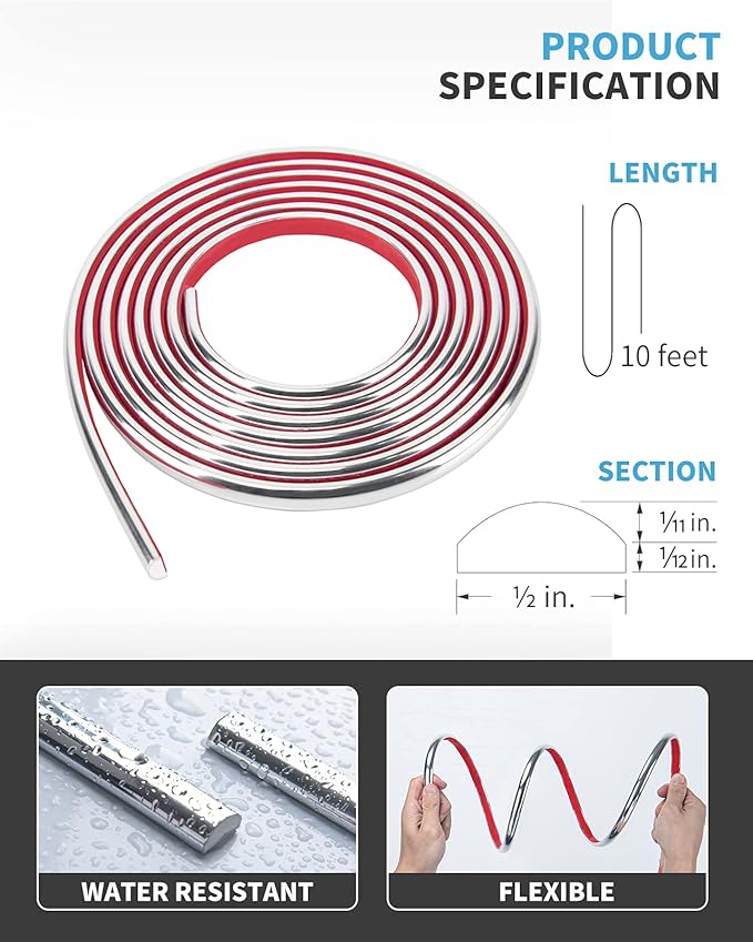 Art3d 10 Ft Peel and Stick Trim for Backsplash Tile Edge, Self-Adhesive Liner for Corner Decor in Stainless Steel