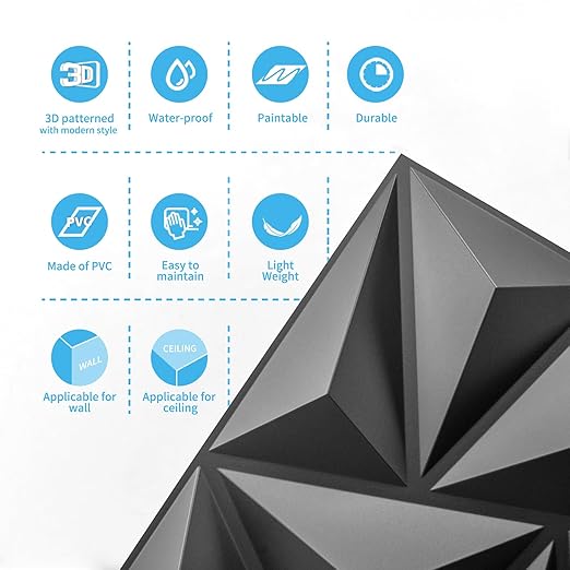 Art3d 3D Wall Panels 100 Pack, 11.8" x 11.8" (97 Sq.ft) PVC Wall Panels - Glue Up Panels Wall Decor for Living Room, Bedroom, Office, Black