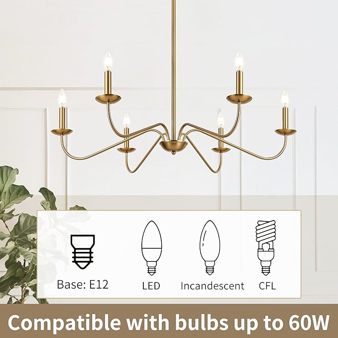 Jonsi Modern Gold Chandelier for Dining Room,35 Inch Brushed Brass Chandelier Light Fixture, Dining Room Light Fixtures Over Table