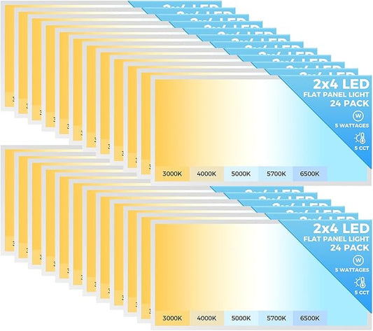 AIKVSXER 24 Pack 2x4 LED Flat Panel Light, Bright 9100LM Office Kitchen Flush Mount Ceiling Light Fixtures,Dimmable,Switchable 5CCT 3000K/4000K/5000K/5700K/6500K, 5 Wattages 30W/40W/50W/60W/70W