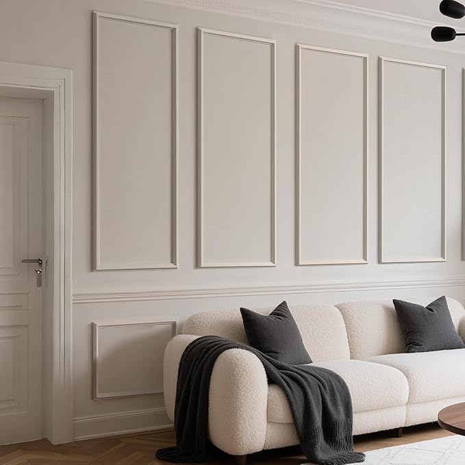 6 Sets Peel and Stick Wall Molding Kit, 54''x24'' Premade Wainscoting Accent Panels for Interior Wall Trim, Easy DIY Moulding Decor