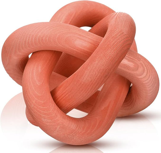 3 Link Wood Knot Decor - Hand Carved Coffee Table Decoration, Boho Chain Link Decor, Modern Shelf, Rustic Objects for Home Living Room Bedroom (Orange)