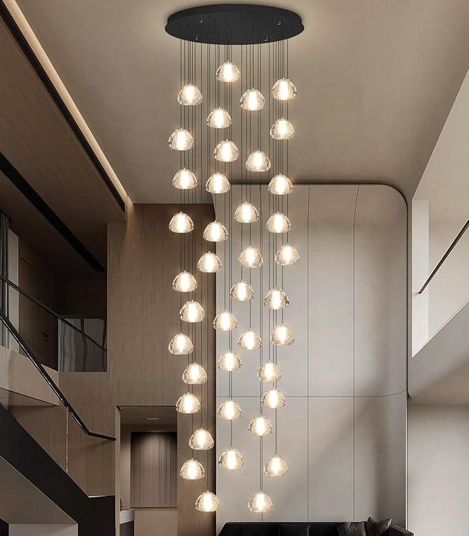 236'' Long Large Crystal Chandeliers LED Chandeliers for High Ceiling Handing Light Fixture for Entrance Hallway Foyer Staircase Lobby Black