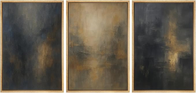 MUDECOR Framed Wall Art Print Set Dark Abstract Modern Contemporary in Navy Blue and Gold Brushstrokes Illustrations Modern Art Decorative for Living Room, Bedroom, Office - 24"x36"x3 Natural