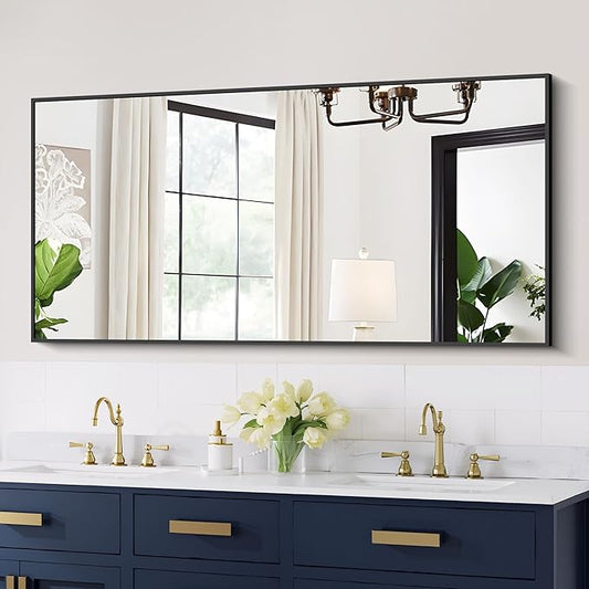 48x24In Black Bathroom Mirror for Wall, Rectangle Mirrors with Metal Frame, Bathroom Rectangular Mirror Modern Wall Mirror for Bedroom Living Room, Entryway Hangs Horizontal or Vertical