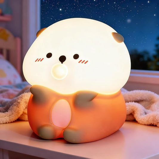 Bubble Blowing Sea Otter Night Light, Otter Gifts, Soft Silicone Lamp with Warm Light and RGB Changing, Breastfeeding Nursery Portable Kawaii Bedside Lamp for Baby, Toddler, Boys and Girls
