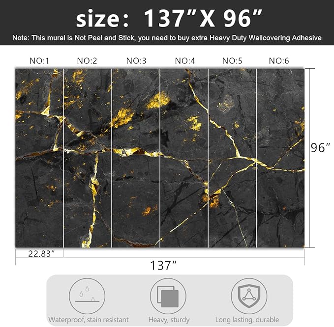 -Black and Gold Marbled Fabric Wallpaper Dark Abstraction Art Living Room Bedroom Bathroom Wall Mural- 137"x96"（ not Peel and Stick）