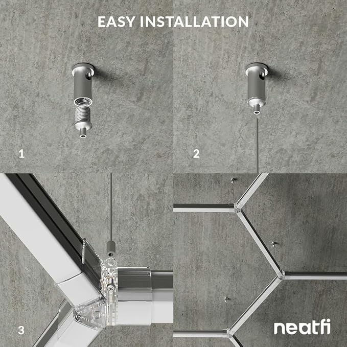 Neatfi LED Hexagon Garage Lights with 60,720 Lumens, 6500K, 552W, IP54, Hexagon Lights for Garage, Auto Shops, Car Detailing, Barber Shops, Beauty Salon, and Gym (15 Hex with Hanging Kit, Cool White)