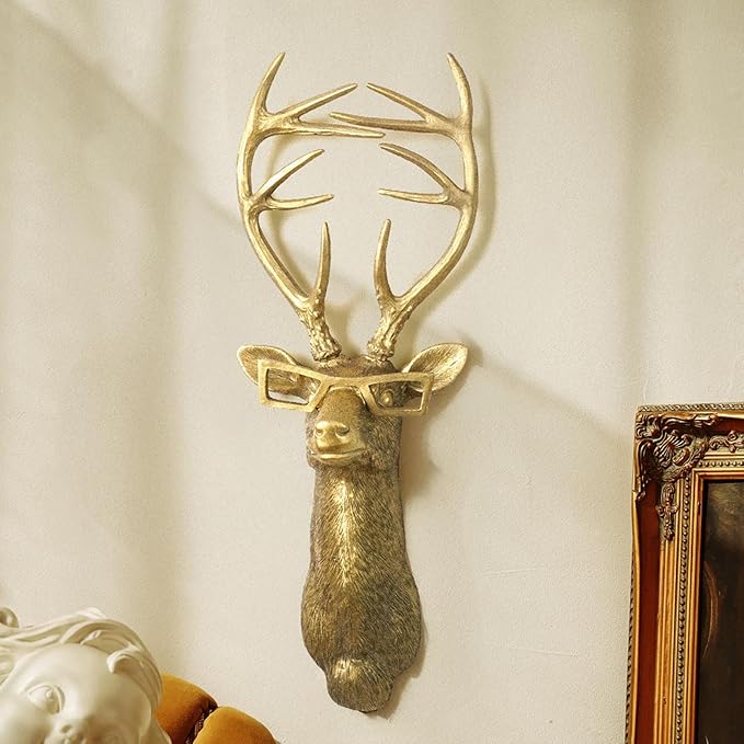 Animal Heads Wall Decor, Faux Deer Head Mount, Animal Sculptures Wall Decor, Resin Animal Head Wall Hanging Decoration for Living Room Bedroom Kitchen Gift,Deer