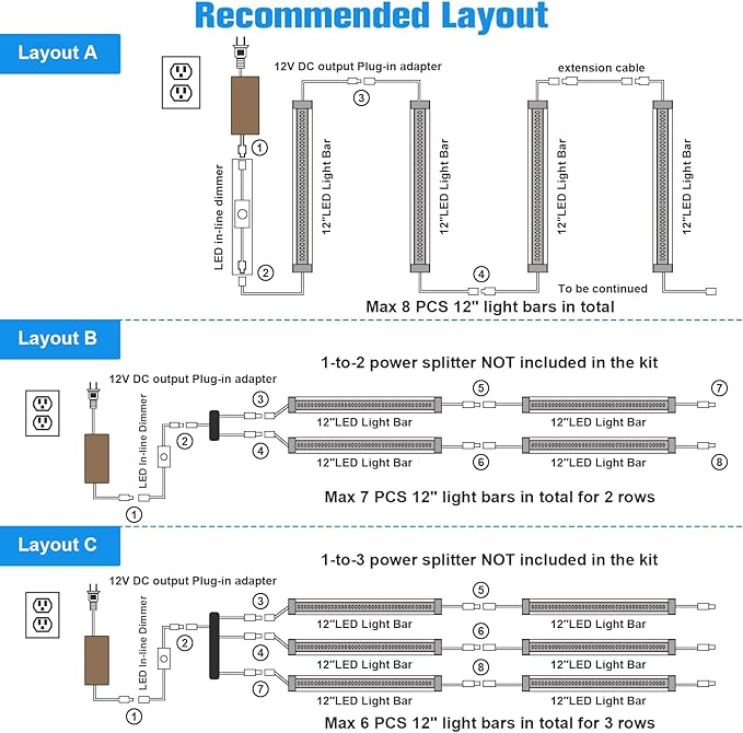 Litever Under Cabinet LED Lighting Kit, Super Bright, 6 PCS 12” Slim Light Bars, 31W 2000 Lumen, Dimmable, Plug or Wired Power Adapter, for Kitchen Cabinets Counter Shelf Workbench (Warm White 3000K)