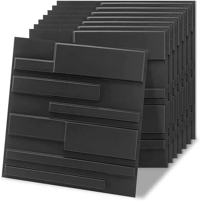 Art3d 100 Pack Decorative 3D Wall Panels, 97 Sq.Feet PVC Interior Wall Décor, 11.8"x11.8", Black