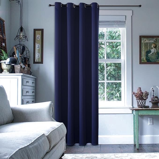 ChrisDowa Blackout Curtains 90 Inches Long for Living Room, Grommet Thermal Insulated Room Darkening Curtains for Bedroom (1 Panel Set, Navy Blue, 52W x 90L)