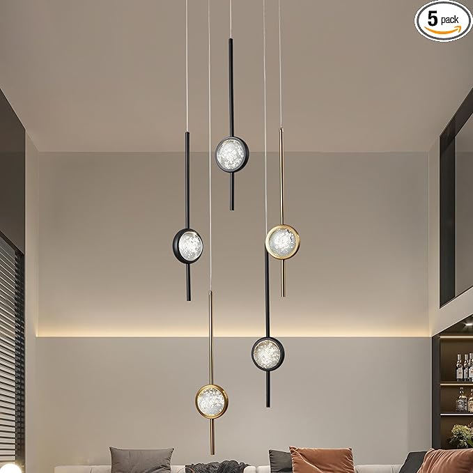 Modern Crystal Bubble Pendant Lights Kitchen Island,Exclusive 2025 New Model, 3000-6000K Dimmable Gold and Black Chandeliers for Dining Room, Kitchen, Living Room, Bedroom, Office (15W)