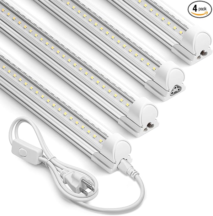 Barrina 6500K 2FT LED Shop Light, 3000LM, 20W, T8 Shop Lights for Garage, Workbench, Cabinet, Workshop, Room, LED Tube Light, Linkable Ceiling Lights Fixture with Built-in ON/Off Switch, ETL, 4 Packs