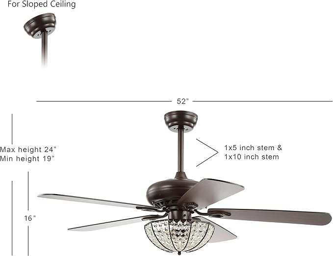 JONATHAN Y JYL9702A Joanna 52" 3-Light Bronze Crystal LED Ceiling Fan with Remote, Classic, Glam, Traditional, Transitional, Office, Living Room, Family Room, Dining Room, Bedroom, Oil Rubbed Bronze