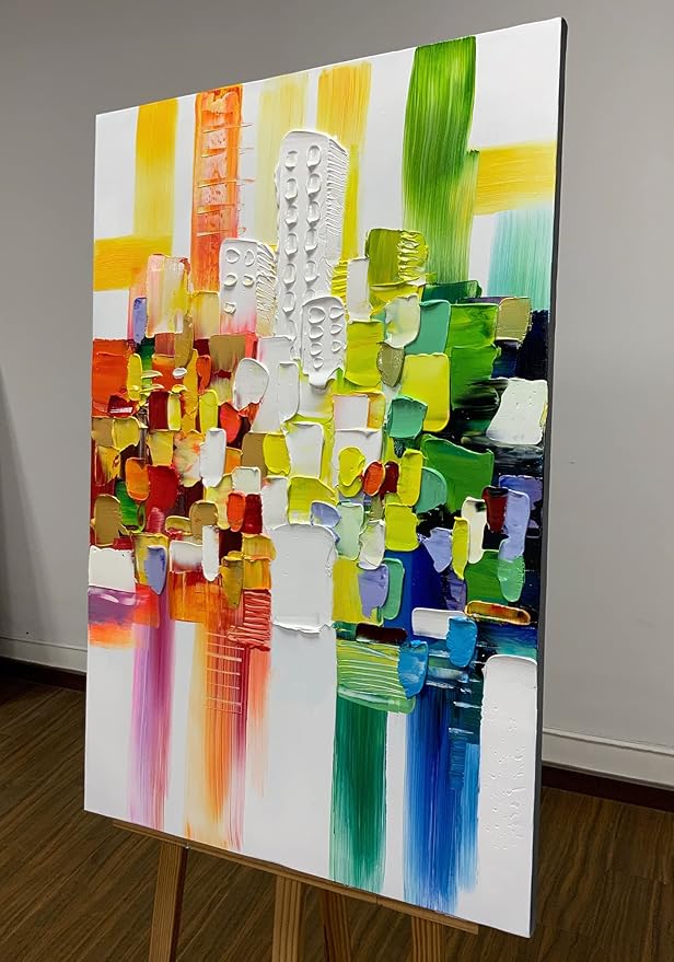 ART8YUQI Paintings - Texture color Wall Art Abstract City Views Picture Modern Landscape Artwork Oil Painting for Decor 30x45 Inch