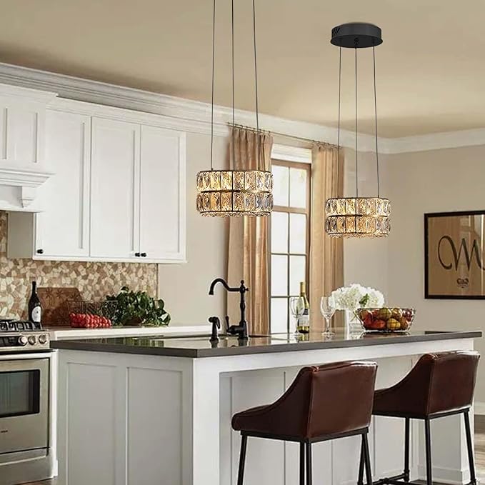 Modern Led Ring Chandelier Dimmable Ring Pendant Light for Kitchen Island Living Room Dining Room Adjustable 11.8 inch Black