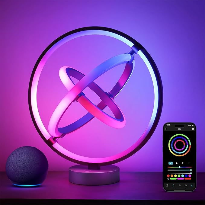 Lepro TB1 AI Smart Table Lamp, RGB+IC Addressable Color Changing Desk Light Alexa Google Home Enable, Music Sync, DIY Endless Scenes, APP Control Cool LED Lamp for Room Decor Ambient Lighting, 2.4 GHz