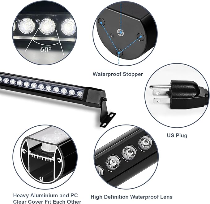 36W LED Wall Washer Light Bars, 2FT 5000K Daylight White Outdoor Wall Washer Light, 120V Waterproof IP67 Wall Wash Lights for Outdoor, Plug in (1 Pack)