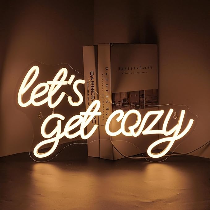 LookLight Let’s Get Cozy Neon Sign,Warm White Led Neon Light,USB Connectivity Neon Sign for Wall Decor,Light Up Sign for Living Room Bedroom Bar Birthday Party