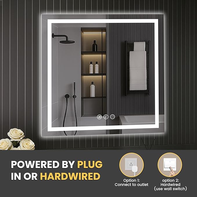 LOAAO 40"X40" LED Mirror for Bathroom, Lighted Bathroom Mirror with Lights, Anti-Fog, Dimmable, Memory Function, Easy to Install, Clear Reflection