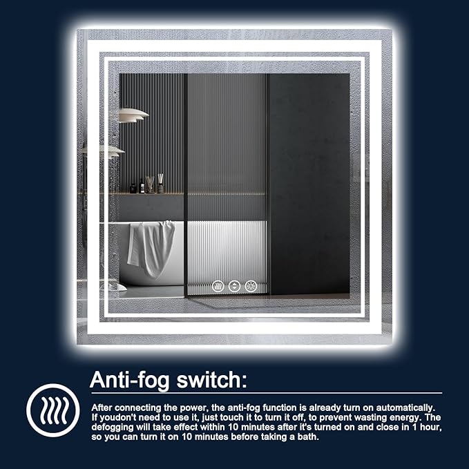 38x38 Inch LED Bathroom Mirror with Lights, Backlit and Front Lighted Bathroom Mirrors for Wall, Anti-Fog Dimmable Memory Shatterproof LED Vanity Mirror for Bathroom