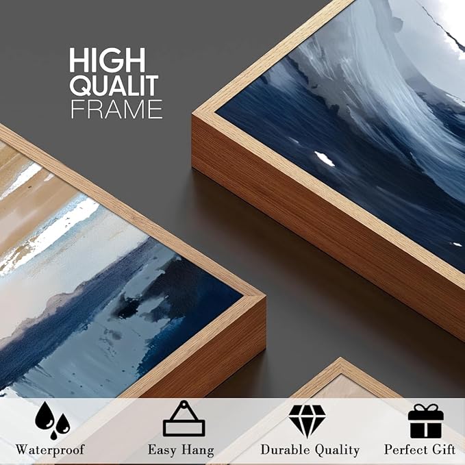 Anyzal Large Blue Abstract Wall Art Framed Modern Artwork Neutral Wall Decor for Living Room Bedroom Office 24X36 Inch Set of 3