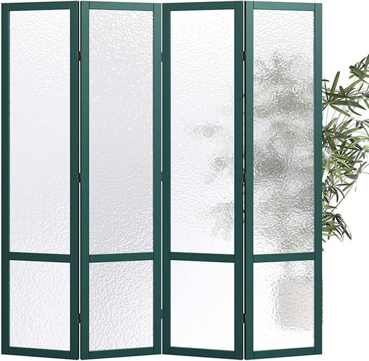Acrylic Room Divider, 4-Panel Freestanding Partition Screen, Frosted Translucent Privacy Panel - Lightweight Modern Divider for Home Office Studio (Dark Green, 4 Panels)
