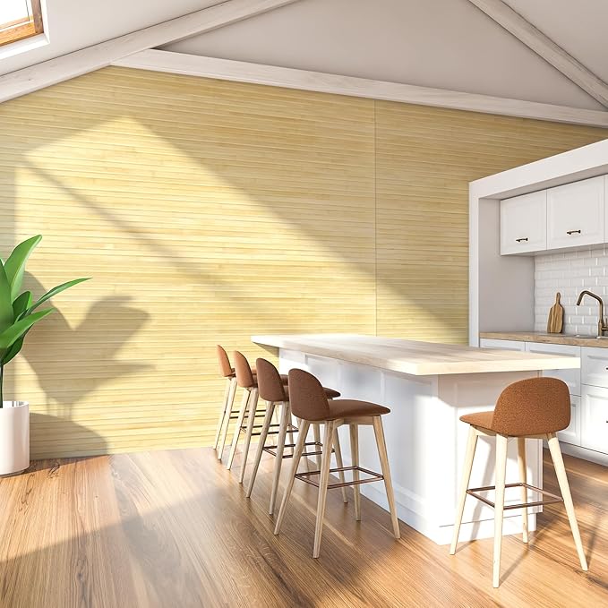 Art3d Natural Bamboo Wall Panel for Interior Wall Decor, Renewable Pole Wrap Wainscoting Paneling for Wall Ceiling Furniture Cabinet Office, 48 x 96 Inch - Raw