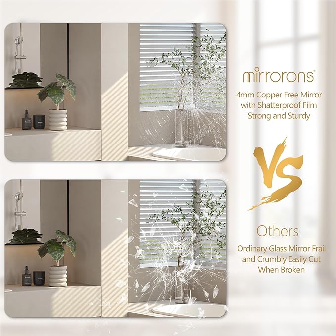 Mirrorons 72 x 36 Frameless Bathroom Mirror, Rounded Corner Bathroom Vanity Mirror, Modern Wall Mounted Vanity Mirror for Living Room, Bedroom, Entryway (Horizontal/Vertical)