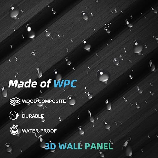 3D Faux Wood Wall Panels for Exterior – Waterproof WPC Decorative Siding Slat Covering, Outdoor UV 8 FT (L) x 0.53 FT(H) Resistant Wall Decor, Easy Install Design (Black, Pack of 10 Piece)