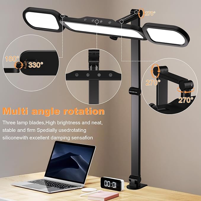 LED Desk Lamp with Clamp,Adjustable Swing Arm Desk Lamps for Home Office,Dimmable Tempering Eye Care Light Bright Modern Led Table Lamp