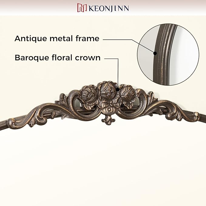 Keonjinn Vintage Mirror for Wall, 24" x 36" Bronze Antique Mirrors with Metal Frame, Baroque Style Decoration for Mantle, Bathroom, Living Room, Fireplace, Bedroom, French Cleat Mounting