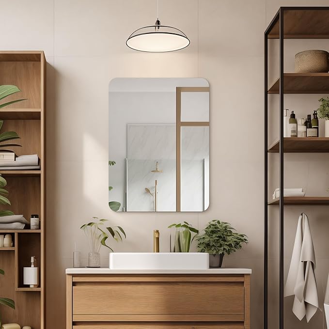 Mirrorons 18x24 Frameless Bathroom Mirror, Rounded Corner Bathroom Vanity Mirror, Modern Wall Mounted Vanity Mirror for Living Room, Bedroom, Entryway (Horizontal/Vertical)