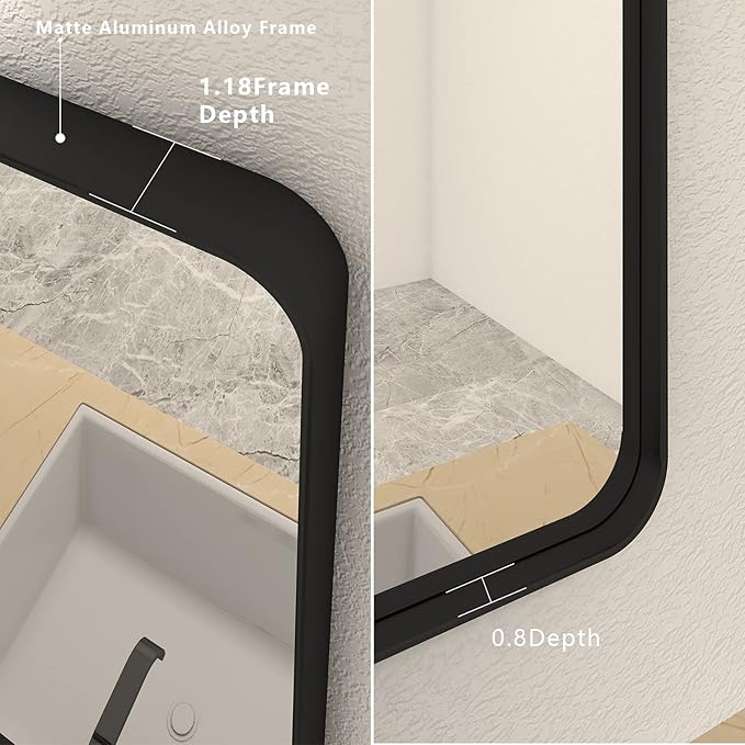 2 Pack of 22x30 Inch Black Metal Framed Bathrrom Mirror, Black Matte Rounded Rectangle Bathroom Vanity Mirror, Anti-Rust, Hangs Horizontally or Vertically