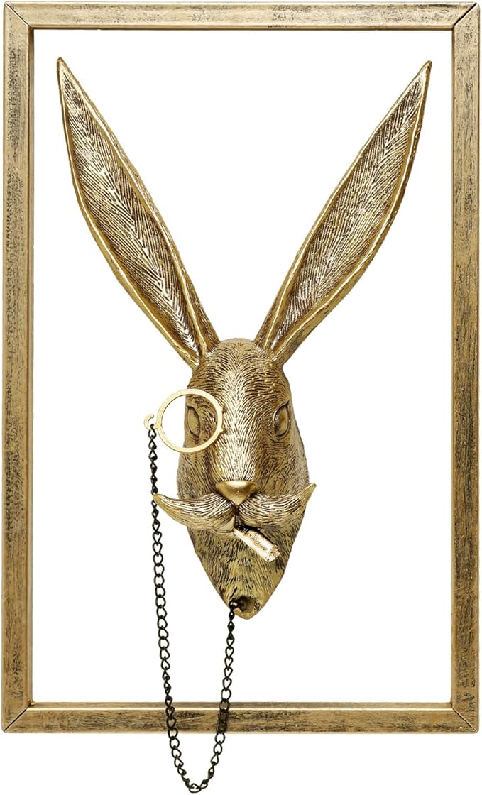 Newinhome Animal Heads Wall Decoration (Gift Metal Frame) Resin Animals Sculptures Head Wall Hanging Decor Gold vintage Wall Sculpture for Living Room Bedroom Office(Rabbit)