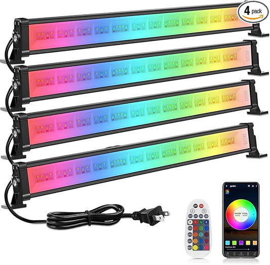 MEIKEE 42W Wall Washer Lights, RGBCW Smart APP Waterproof Outdoor LED Strip Light Bar, RGB Color Changing Dimmable DJ Stage Lighting for Christmas Halloween Birthday Party 4 Pack
