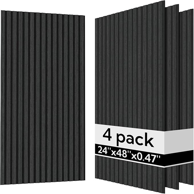 Olanglab Acoustic Wood Wall Panels 4 Pack, Sound Dampening Wood Slat Wall Panels 23.6" x 47.2", Matte Black