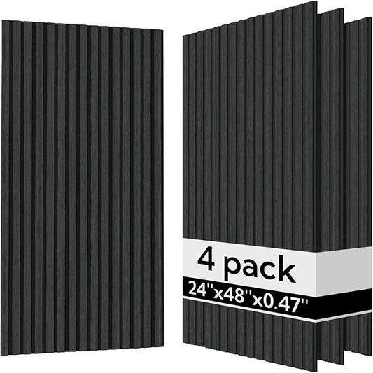 Olanglab Acoustic Wood Wall Panels 4 Pack, Sound Dampening Wood Slat Wall Panels 23.6" x 47.2", Matte Black