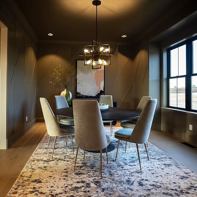 Modern Black Farmhouse Chandeliers,Small 8 Lights/E12 Geometric Pendant Light Adjustable Metal Hanging Lights for Dining Room,Kitchen Island,Foyer,Entryway,Hallway