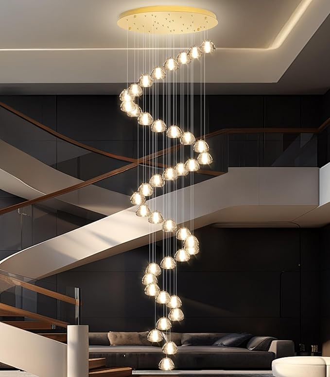 236'' Long Large Crystal Chandeliers LED Chandeliers for High Ceiling Handing Light Fixture for Entrance Hallway Foyer Staircase Lobby Gold