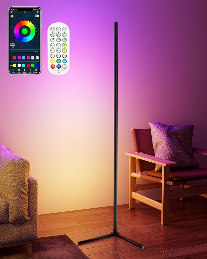 KFM Corner Floor Lamp, 65" Smart RGB LED Corner Lamp with App & Remote Control, 16M Colors,300+ Modes, Music Sync & Timer, Modern Mood Light for Living Room, Gaming Room & Bedroom (1)